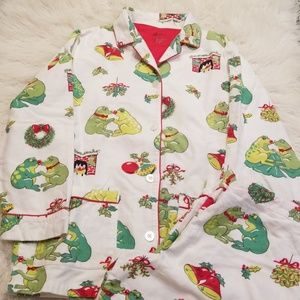 Ladies Nick & Nora Christmas Frogs Pajamas Small
